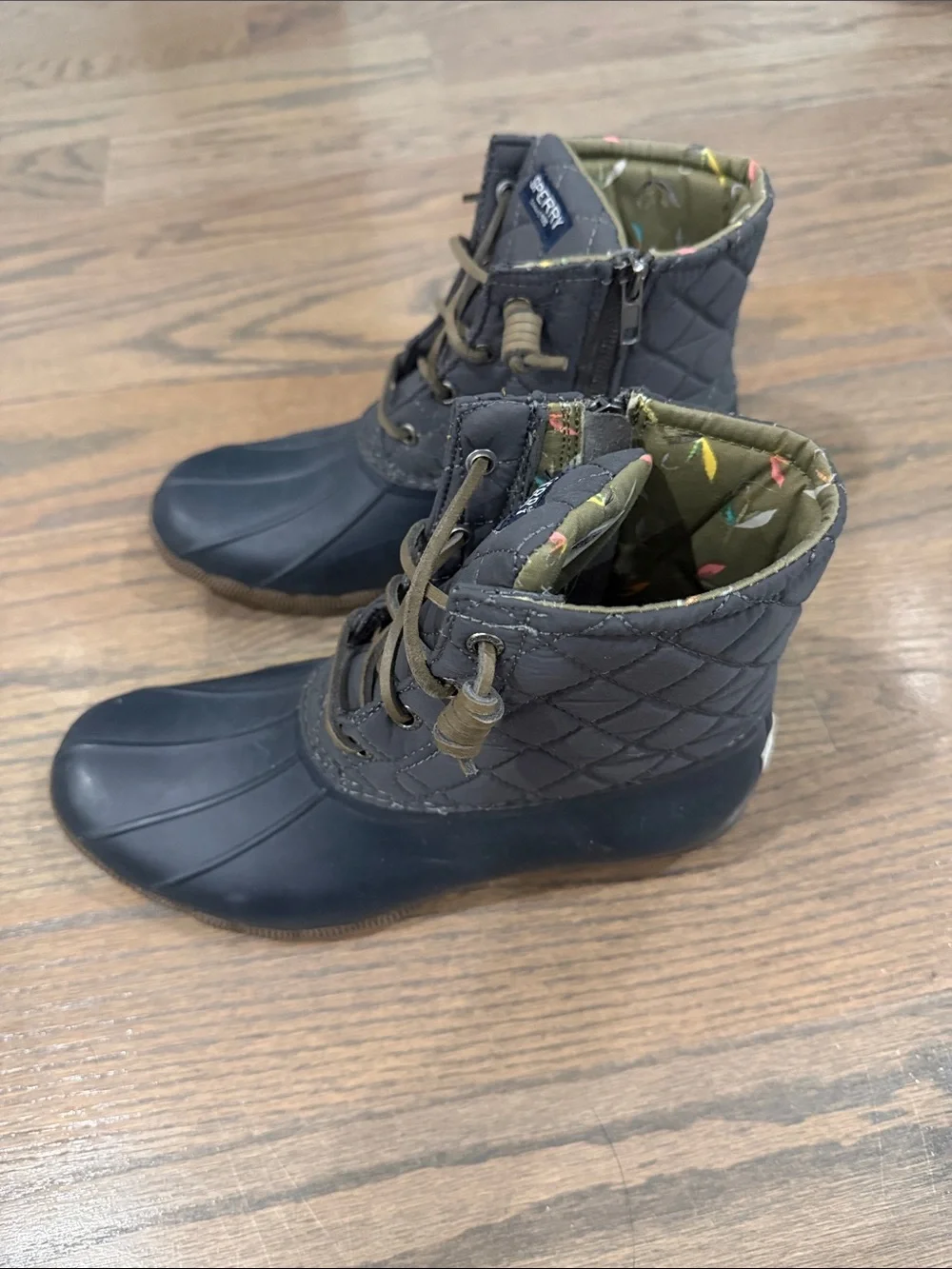 Sperry Quilted Navy and Olive Waterproof Duck Boots